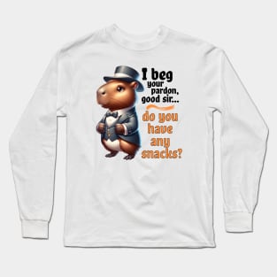 Capybara Gentleman Seeks Snacks Funny Victorian Long Sleeve T-Shirt